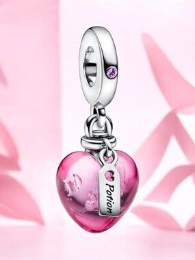 New Authentic PANDORA LOVE POTION Murano Glass Heart Dangle Charm 793085C01